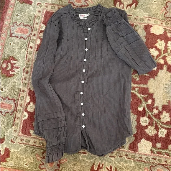Faherty Willa Blouse Organic Cotton Beautiful Details Size XS - Picture 6 of 8